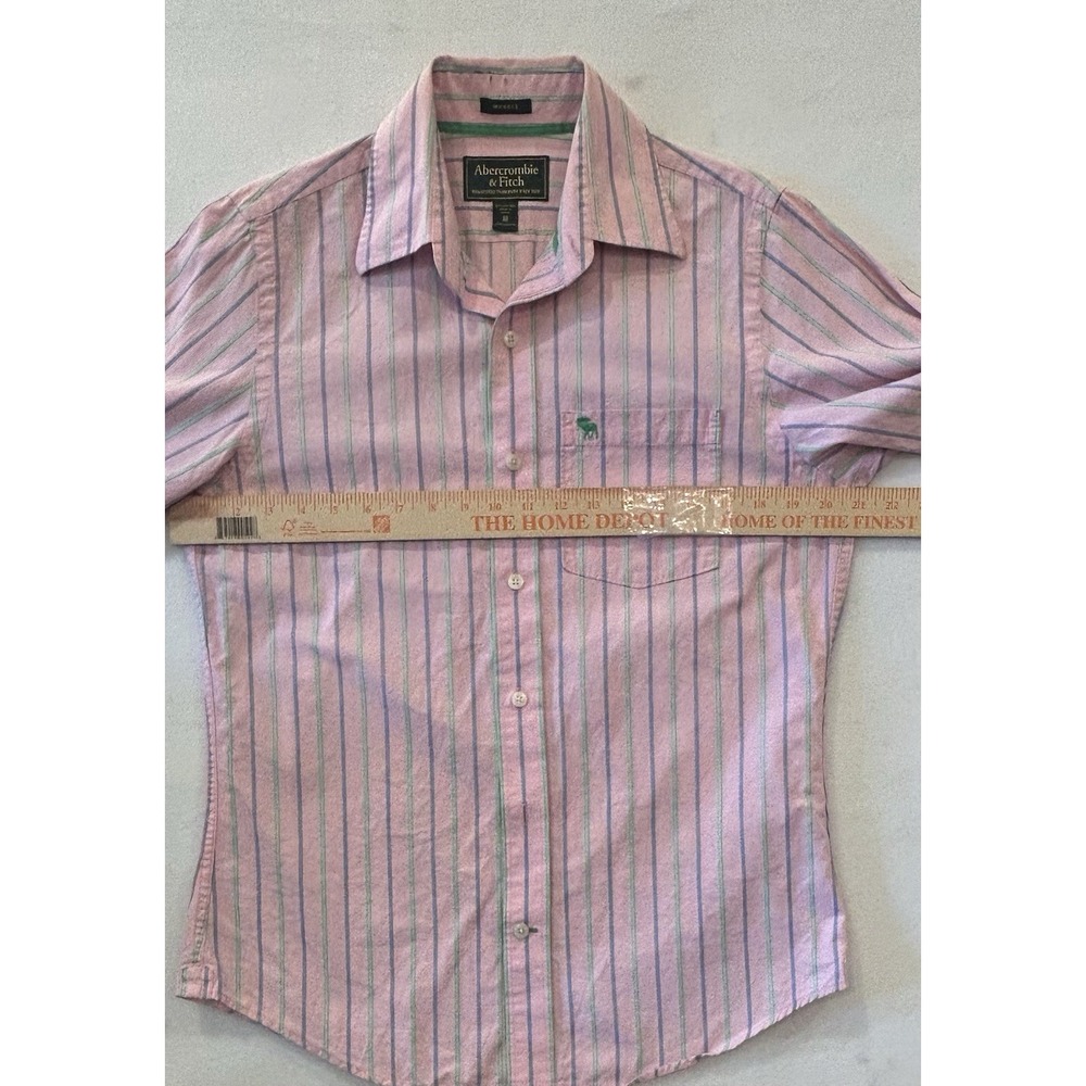 Abercrombie & Fitch Shirt Mens M Pink Striped Muscle Long Sleeve Button Up Prep - Picture 5 of 7